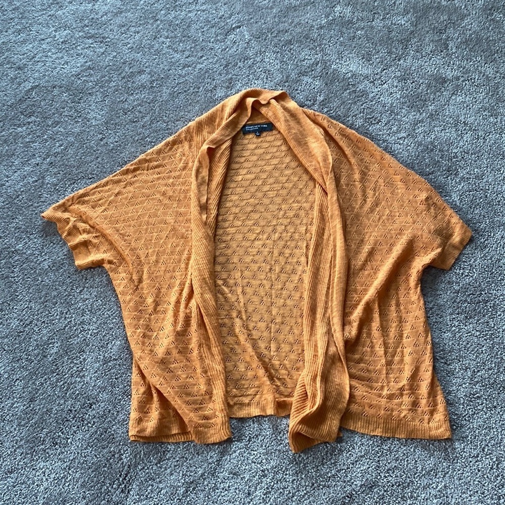 Jones New York Open Front Cardigan Short Sleeve Lightweight Knit Orange SIZE S